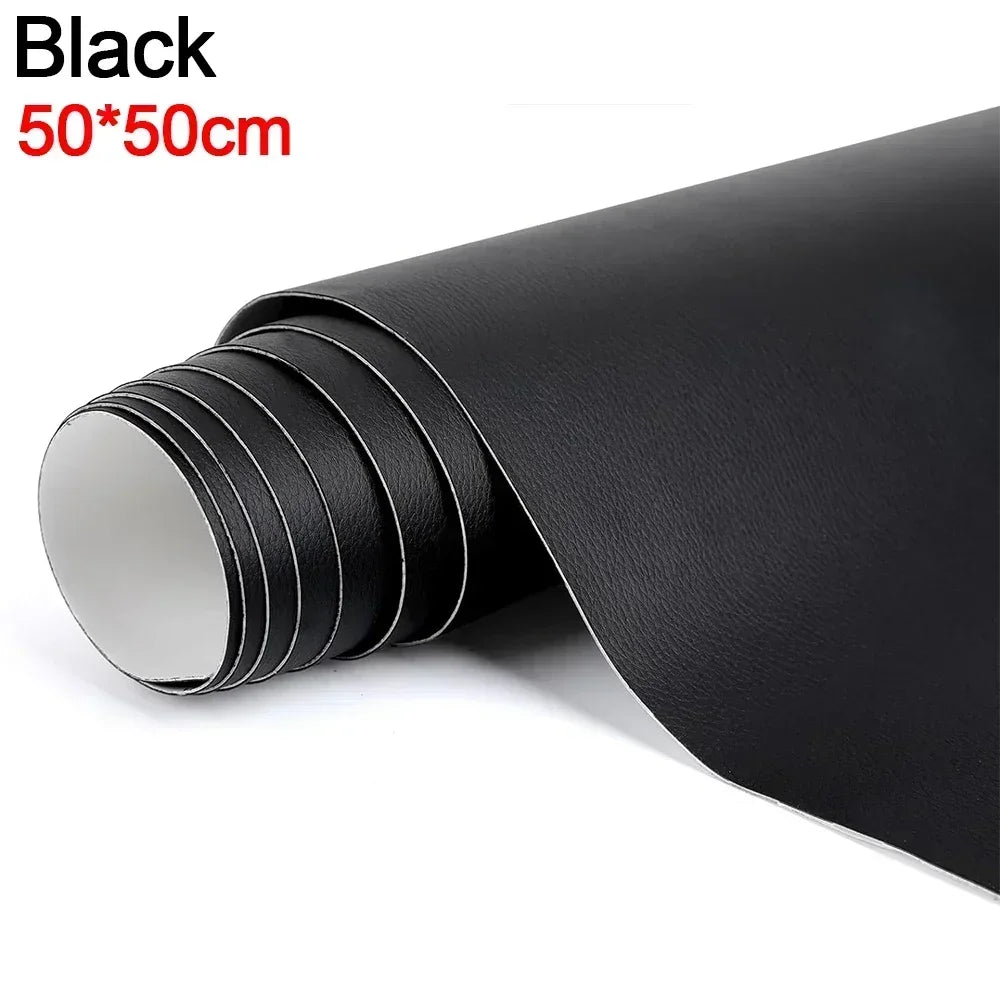Roll of black self-adhesive leather repair tape measuring 50x50cm