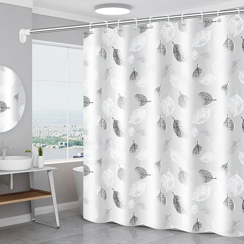 Lightweight PEVA Shower Curtain Liner with Leaf Pattern and Hooks