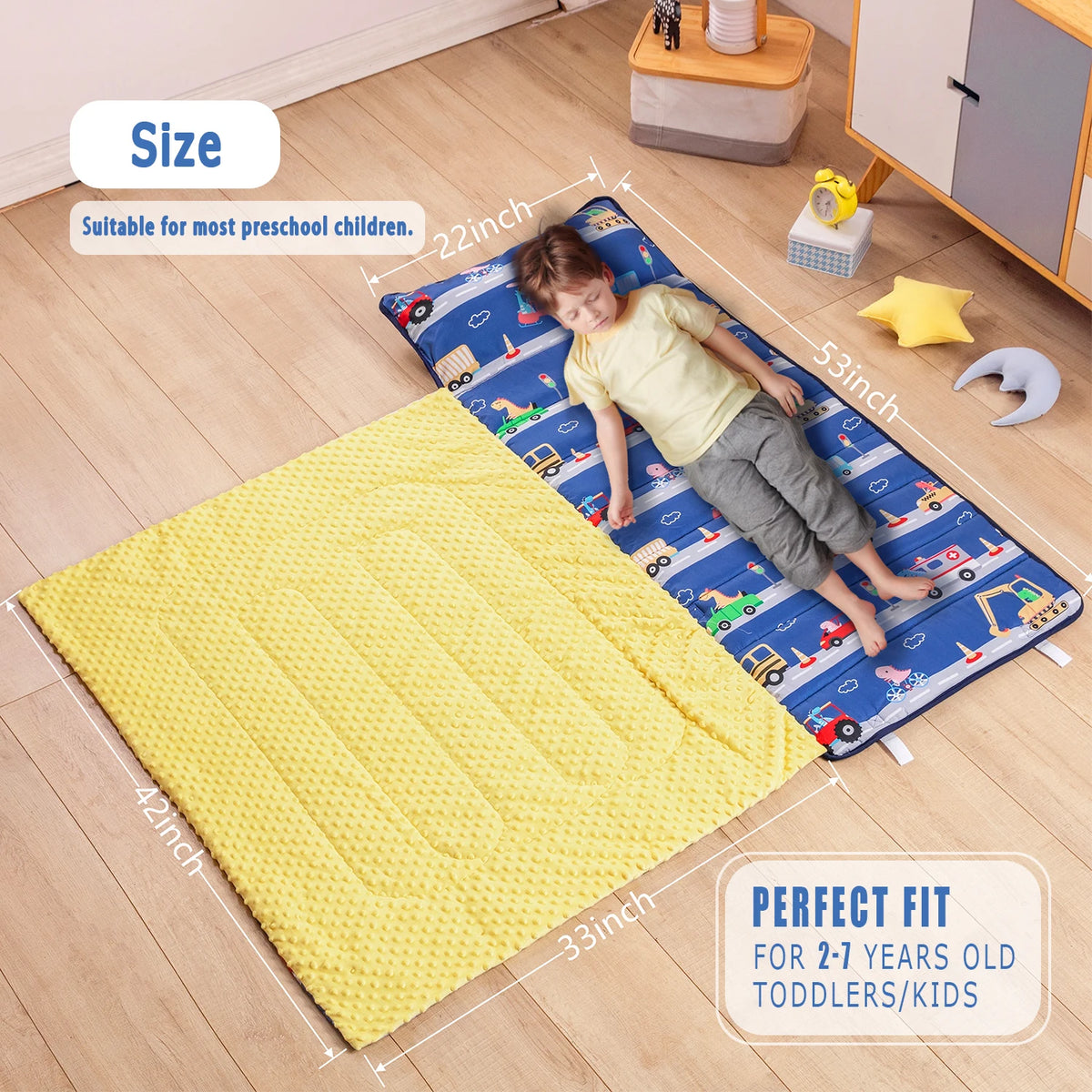 Dinosaur Toddler Nap Mat with Removable Pillow and Fleece Blanket