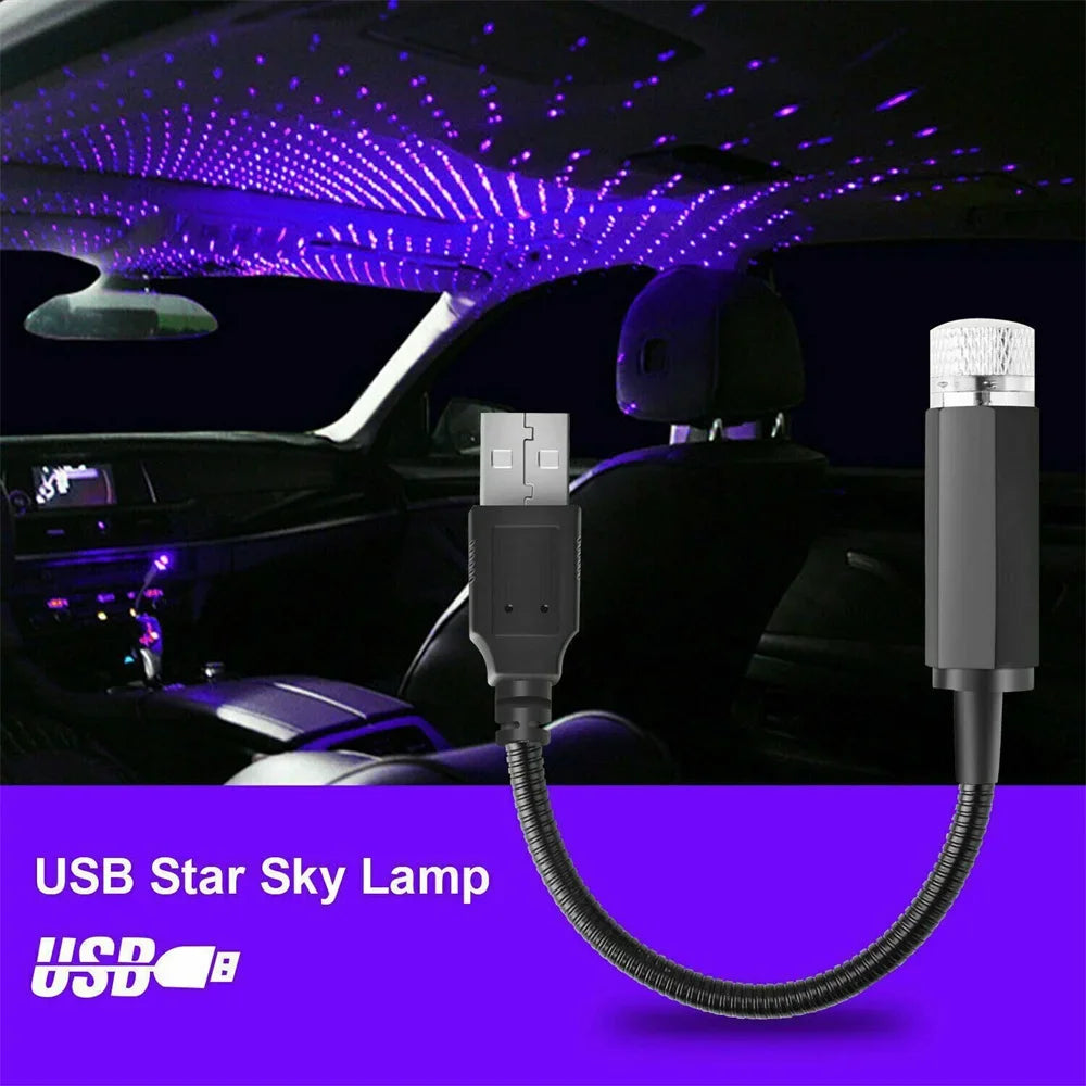 مصباح USB على شكل نجمة يسلط الضوء على داخل السيارة بأضواء LED أرجوانية