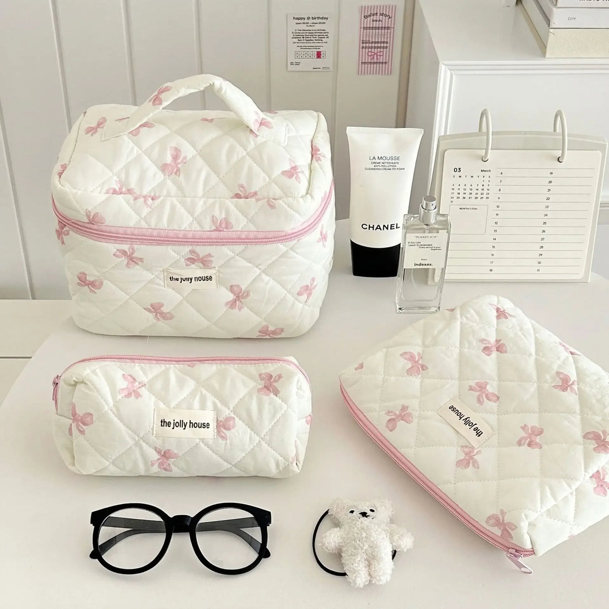 Bow Print Makeup Bag with Large Capacity