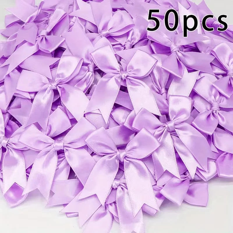 Satin Bowknot Ribbon Bows for Gift Wrapping and DIY Crafts (Pack of 50)