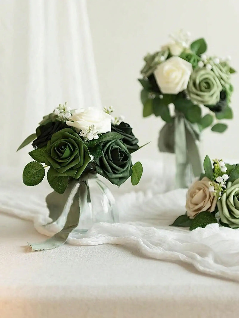 Set de Rosas Artificiales con Degradado Verde Bosque