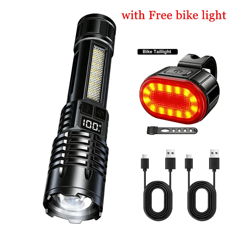 Rechargeable LED Flashlight with LCD Display and Zoom