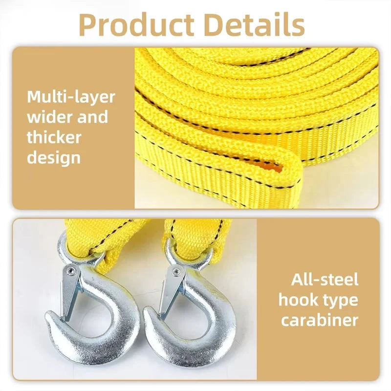 Yellow multi-layer wide and thicker rope with all-steel hook type carabiners