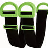 Three heavy-duty black furniture moving straps with lime green comfort grip handles