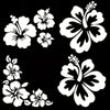Black and white floral design featuring hibiscus flowers in various styles