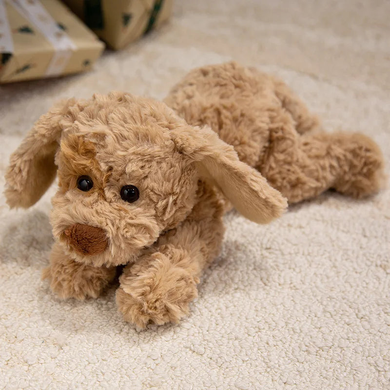 Curly Teddy Dog Plush Pillow – Soft Cuddly Stuffed Animal