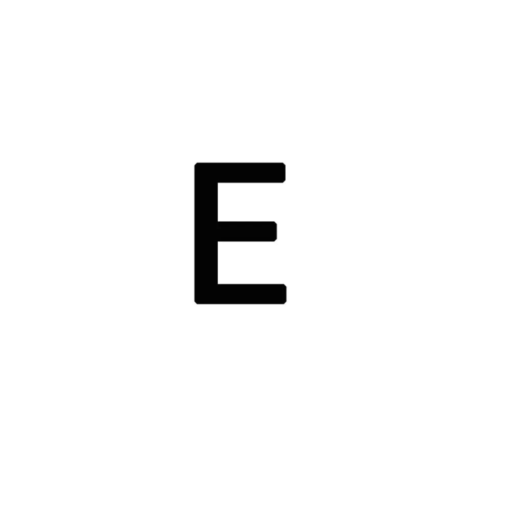 A black capital letter E on a white background.