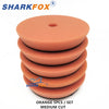 Set of five orange medium cut car polishing sponge pads for dual-action polishers