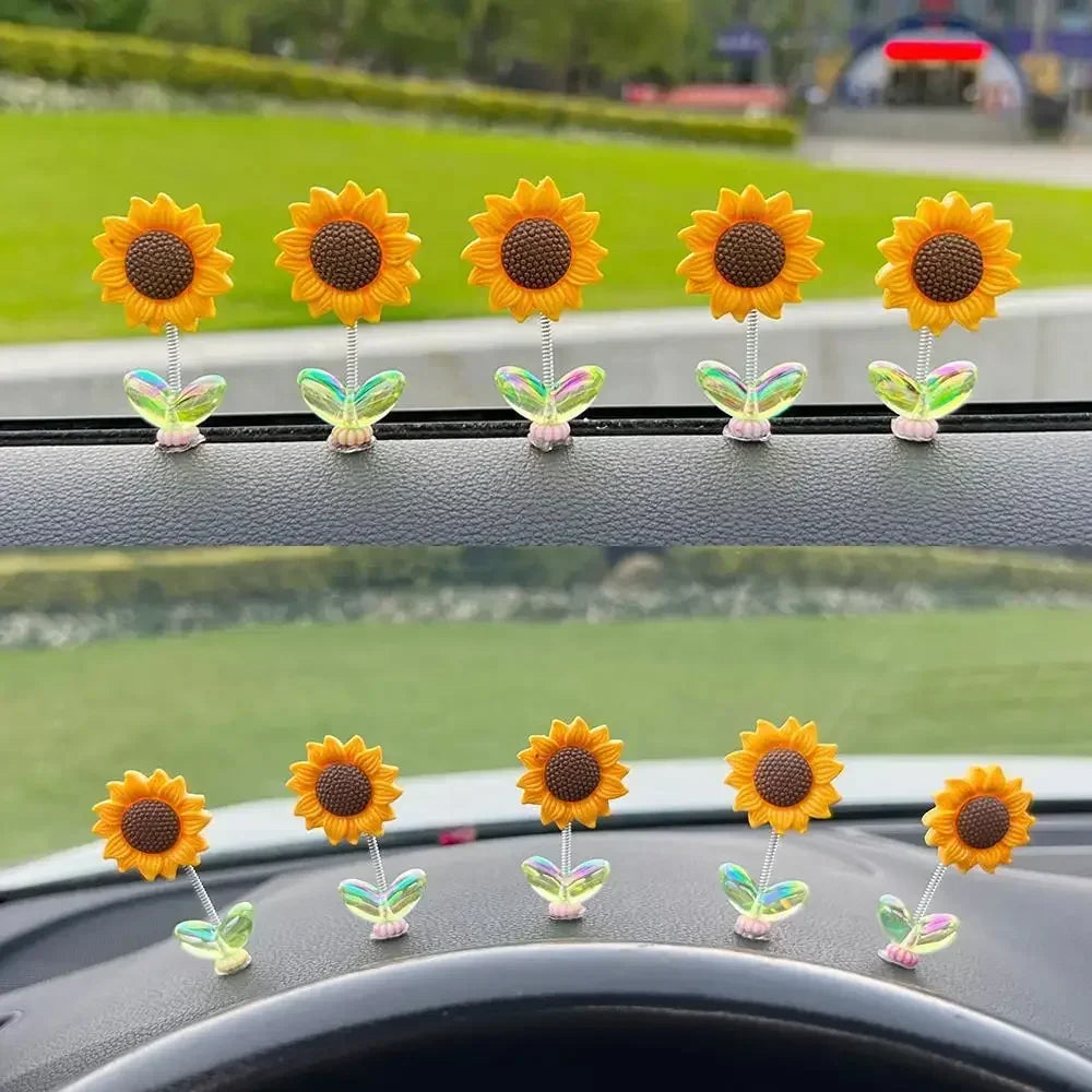 Sunflower Shaking Head Car Ornament – Cute Dashboard & Rearview Mirror Décor