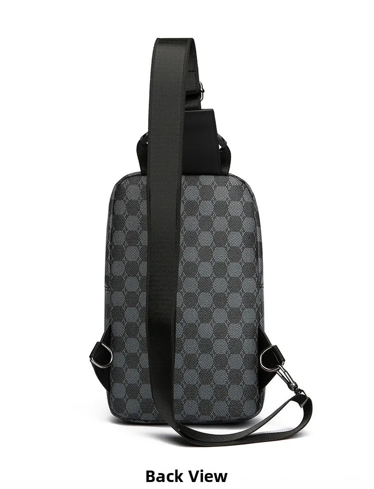 Men's Waterproof PU Leather Crossbody Bag with Geometric Pattern