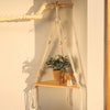 Triangle Wood Floating Wall Shelf with Macrame Rope