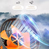 Orange two-speed wind fan with a diffuser, showing airflow and wind lift capability.