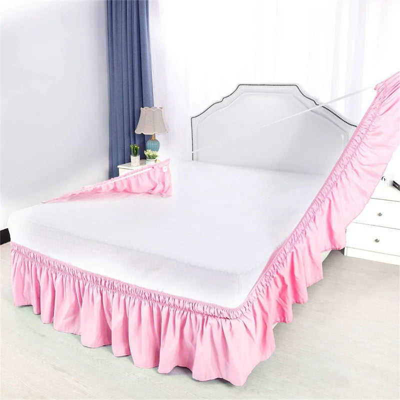 Ruffled Bed Skirt with Elastic Band – No-Lift, Wrinkle-Resistant Design