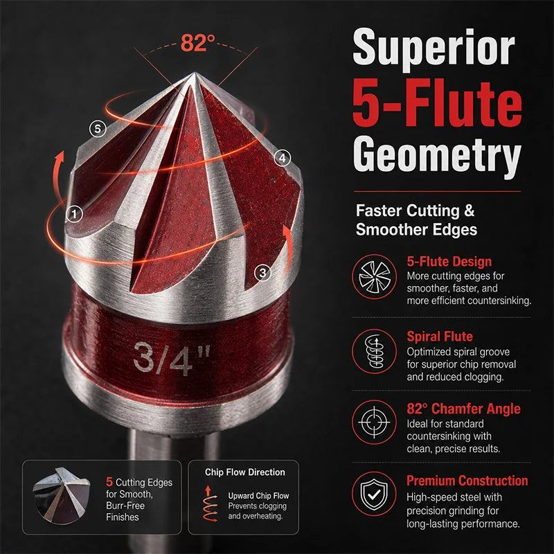 Self-Centering Countersink Drill Bit Set with Pilot Hole