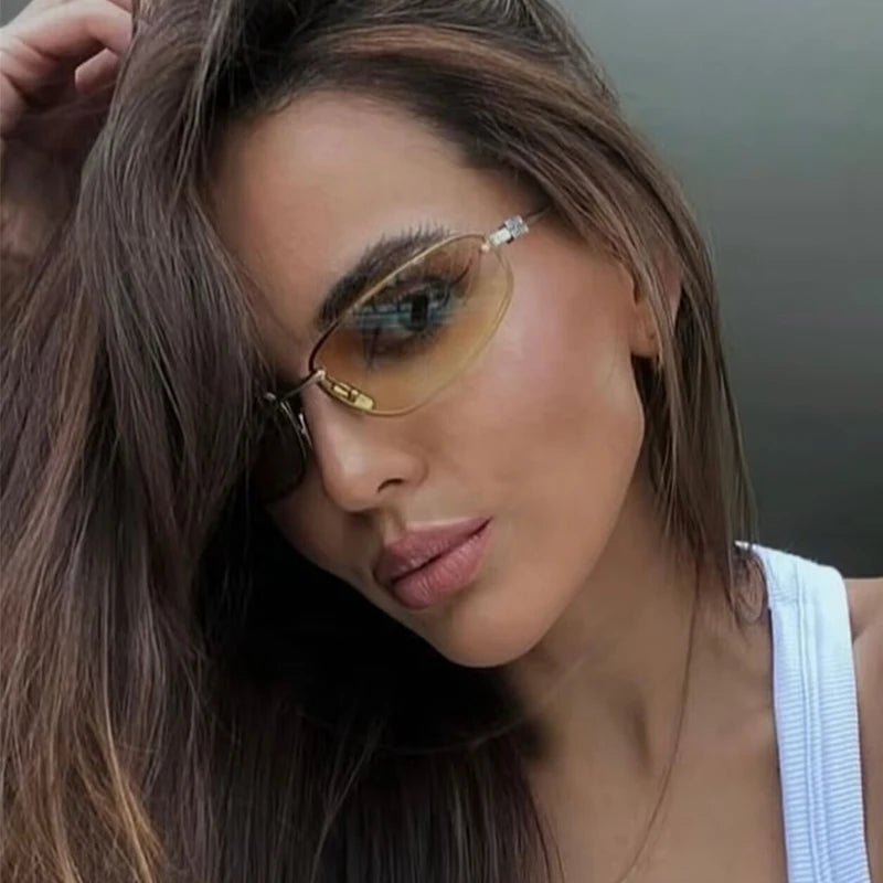 Oval Frameless Sunglasses with Gradient Lenses