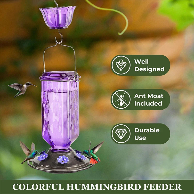 Hanging Glass Hummingbird Feeder with Ant Moat