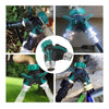 A durable garden hose Y-splitter with independent valve control in black and teal plastic.