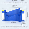 Blue MT-BR05 screwdriver organizer rack and MT-BR10 storage device with dimensions shown.