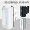 A white heavy duty aluminum door lock is shown in multiple views, highlighting its security features.