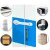 A collection of child safety cabinet locks for drawers and doors, including a cabinet lock, toilet lock, and drawer locks.