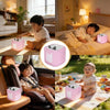 A pink silicone protective cover for a Toniebox 2 is shown in various contexts, including on a child's desk and in a car seat