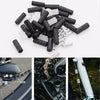 A collection of black bicycle brake and shift cable replacement parts and a wire cutter.