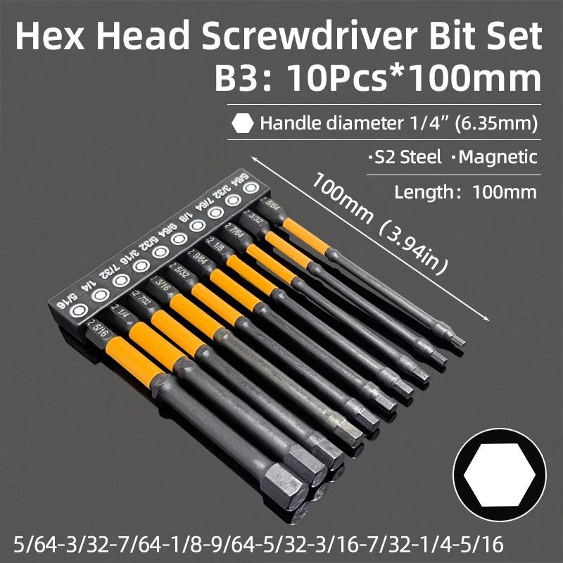 Magnetic Hex Allen Wrench Drill Bit Set (Metric & SAE, 1/4-Inch Shank)
