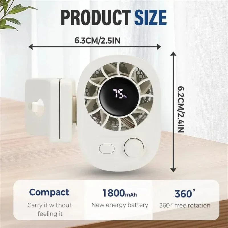 360° Rotating USB Rechargeable Clip-On Fan with 100-Speed Control