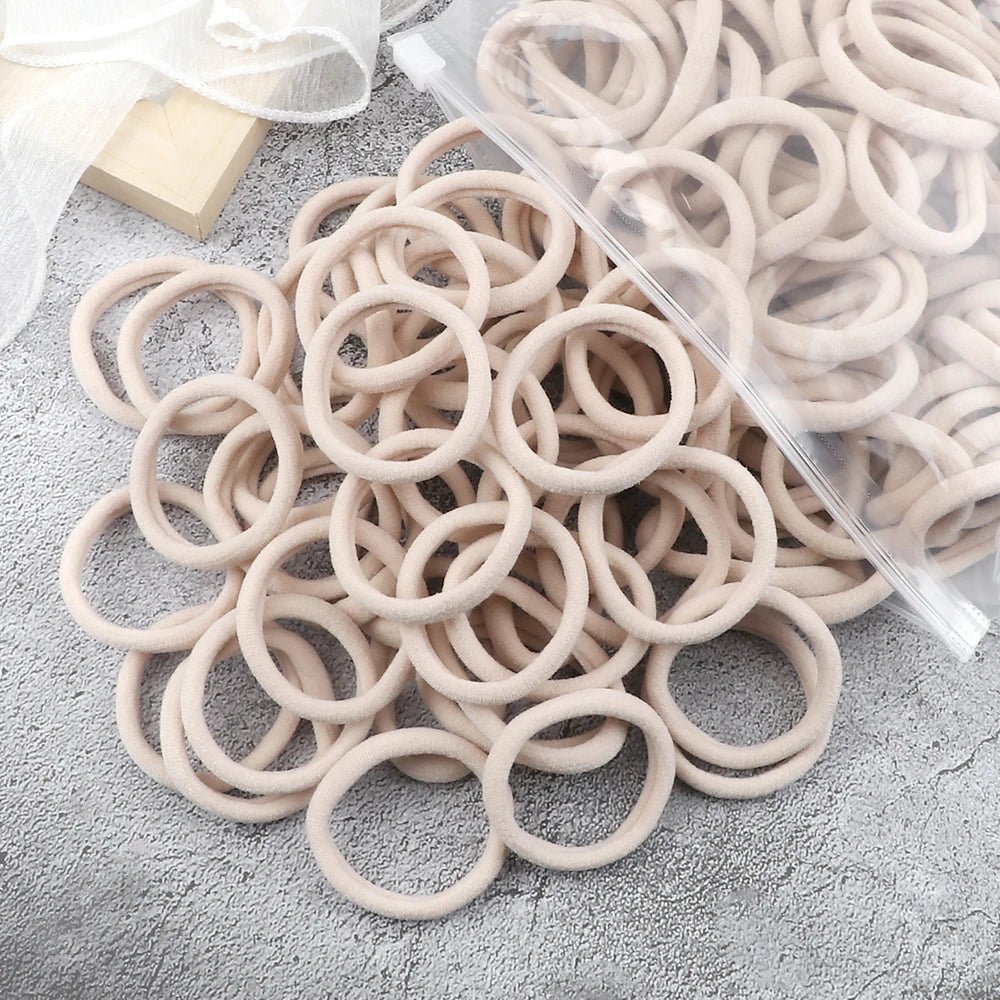 50-Pack Solid Color Elastic Hair Ties for Women & Girls