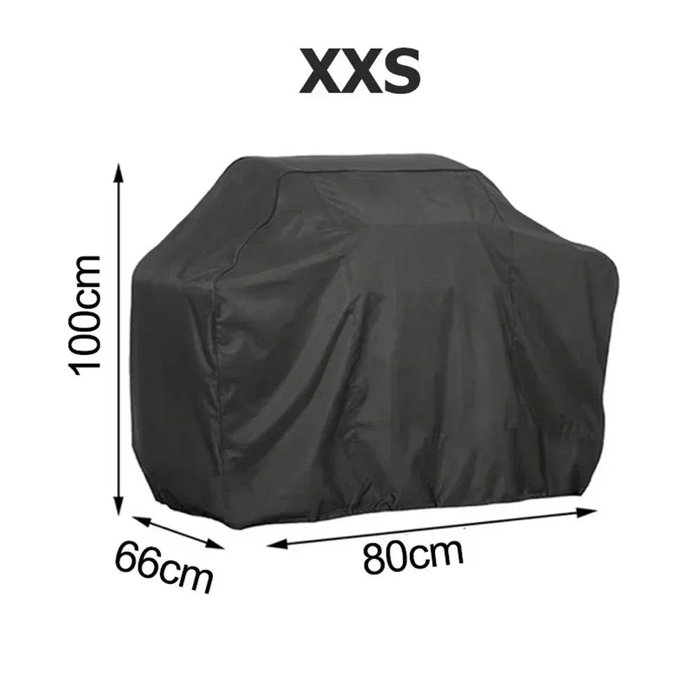 Black waterproof BBQ grill cover, size XXXS, shown with dimensions 100cm high by 80cm wide.