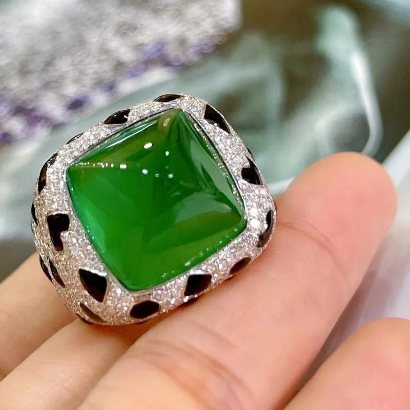 Leopard Texture Crystal Cocktail Ring with Sugar Tower Design