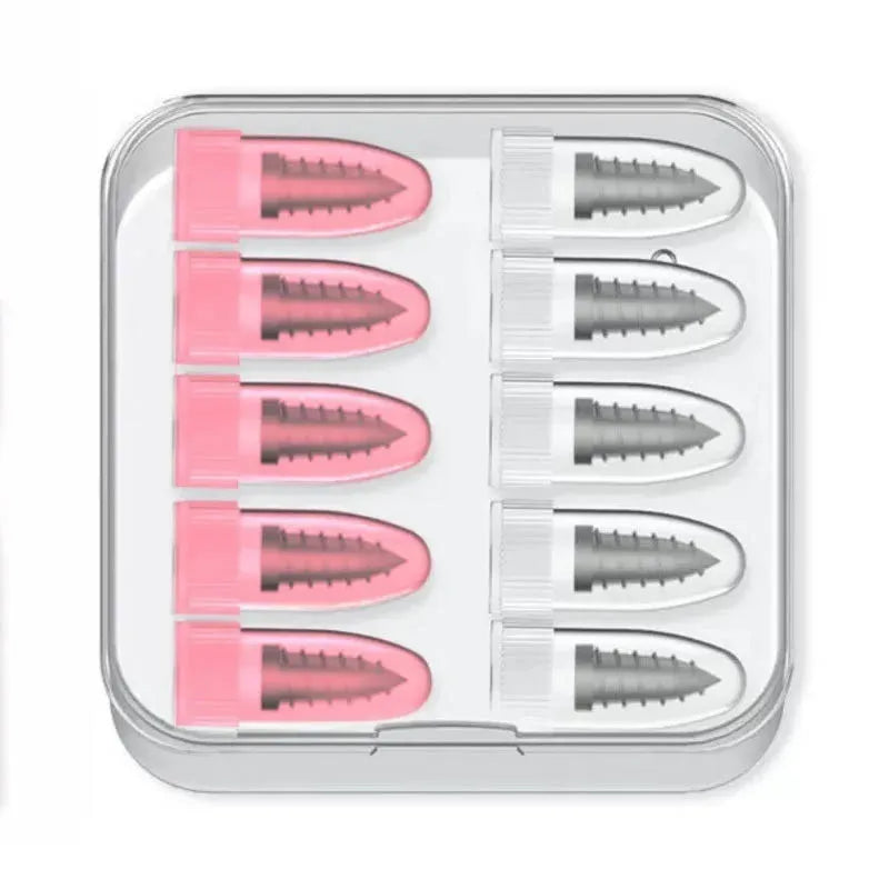 A clear plastic case containing multiple rubber screw patches and a screwdriver for emergency tire repair.