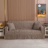 Seersucker Grid Sofa Cover with Anti-Slip Skirt