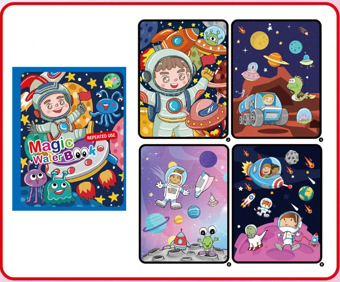 A set of four colorful drawing books featuring astronauts and space themes for children.