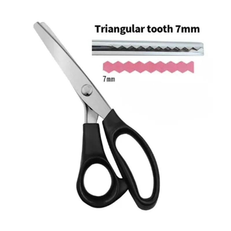 Stainless steel triangular tooth sewing shears with a 7mm opening for fabric crafting
