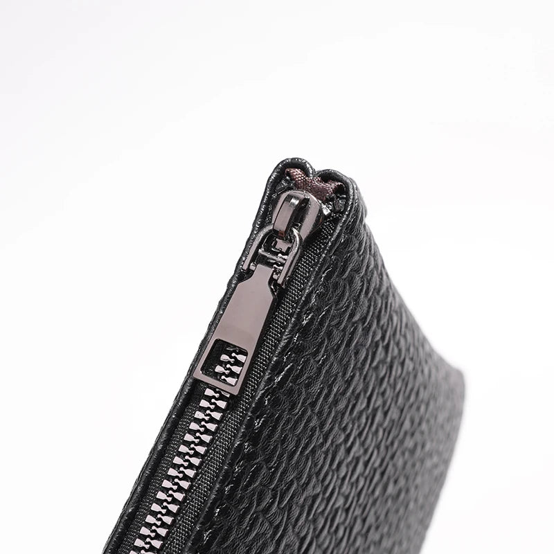 Men's Soft PU Leather Clutch Bag with Zipper Closure