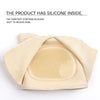 A beige silicone forefoot cushion pad is shown, designed to relieve foot pain.