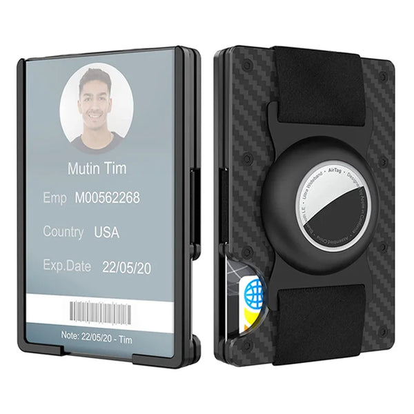 محفظة ألومنيوم بسيطة مع حماية من تقنية RFID تظهر صورة وتاريخ انتهاء الصلاحية.