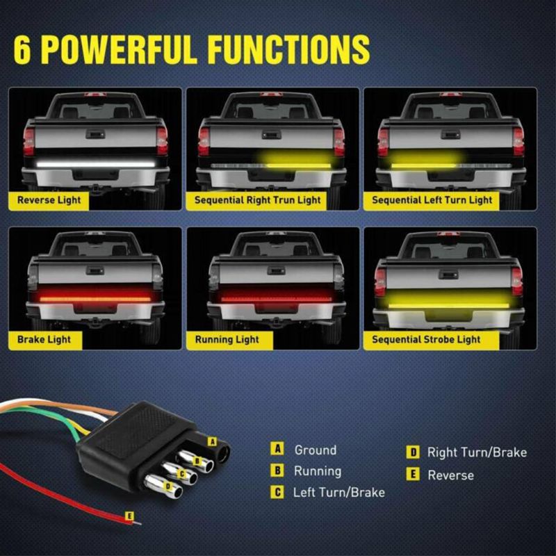 A set of six powerful LED functions for a truck tailgate light bar including brake, reverse, and turn signals.
