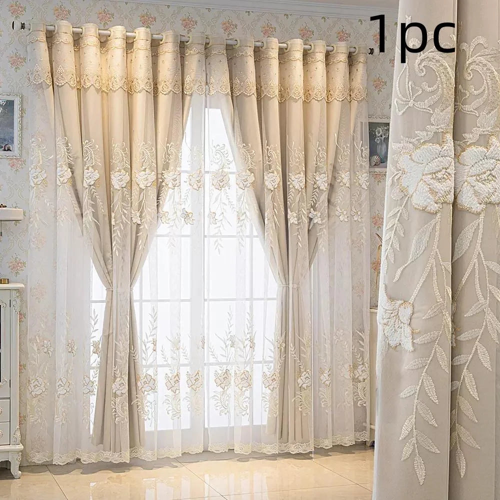 Double Layer Sheer and Blackout Curtain with Elegant Embroidery