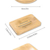 A natural bamboo soap dish with fast-dry drainage holes shown in three views.