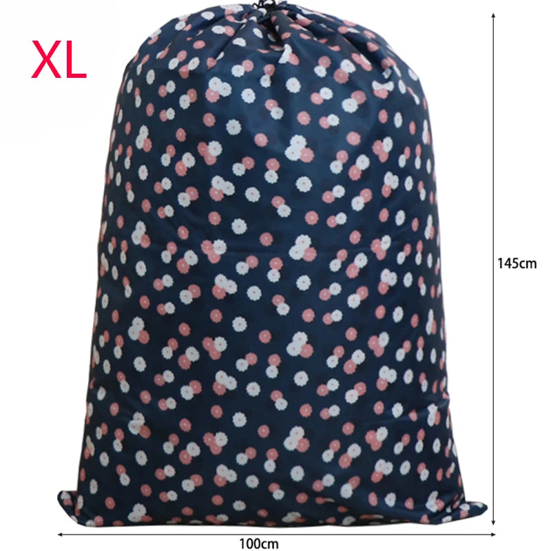 Large capacity drawstring laundry bag made of waterproof oxford cloth with a floral pattern