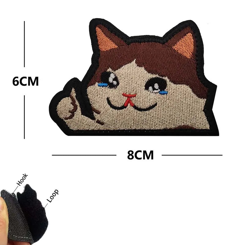 Funny Cat Face PVC Morale Patch with Hook-and-Loop Backing