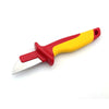 A red and yellow insulated cable stripping knife with a silver blade.