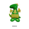 A green dinosaur foil balloon with yellow accents, suitable for jungle-themed parties.