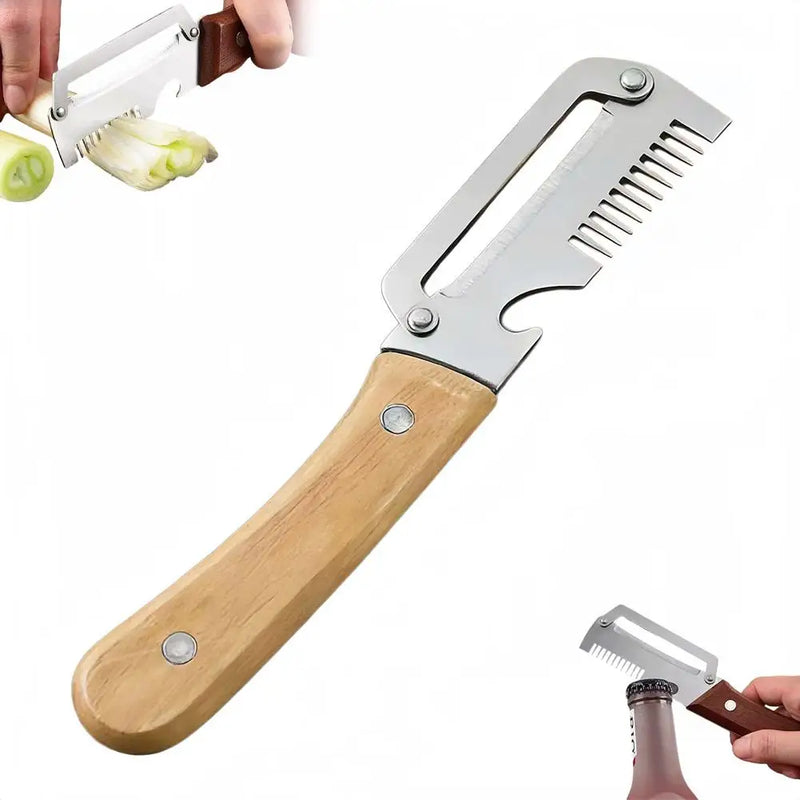 Wooden-Handle Multi-Function Peeler with Bottle Opener