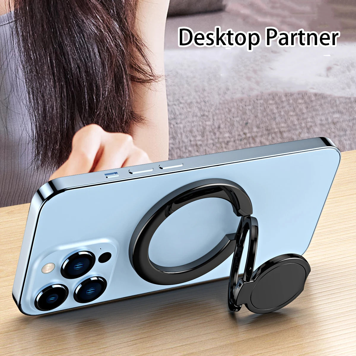 Magnetic Phone Finger Ring Holder with Foldable Stand