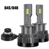 D4S/D4R LED headlight bulbs shown with their base and housing components.